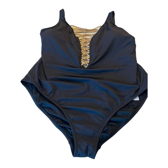 Bleu Rod Beattie Kore One Piece  High Neck Lace Down Swimsuit Size 22W NEW - Picture 5 of 14